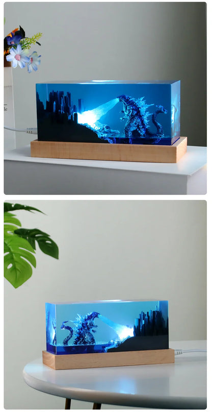 Crystal Godzillas Statue Monster Mini Night Light Creative Lamp 3d Micro Landscape Living Room Desktop Decor Children Gift