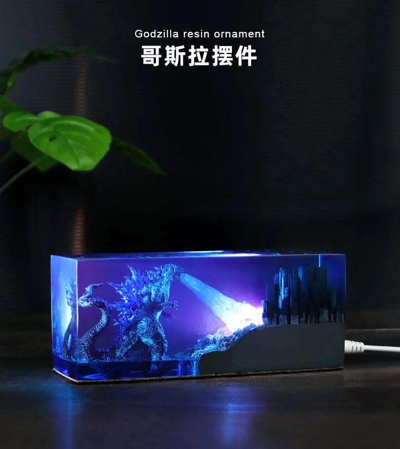 Crystal Godzillas Statue Monster Mini Night Light Creative Lamp 3d Micro Landscape Living Room Desktop Decor Children Gift