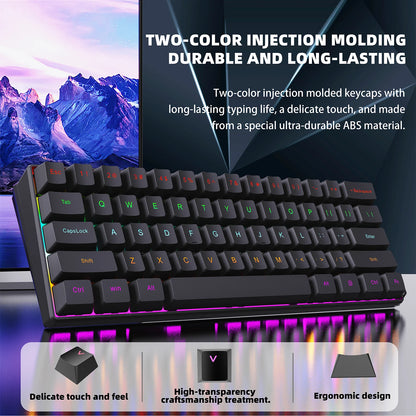 ZSUS Z61-B USB Gaming Mechanical Mini Keyboard Red Switch RGB Backlit 61 Keys Wired Feel for Game/Office