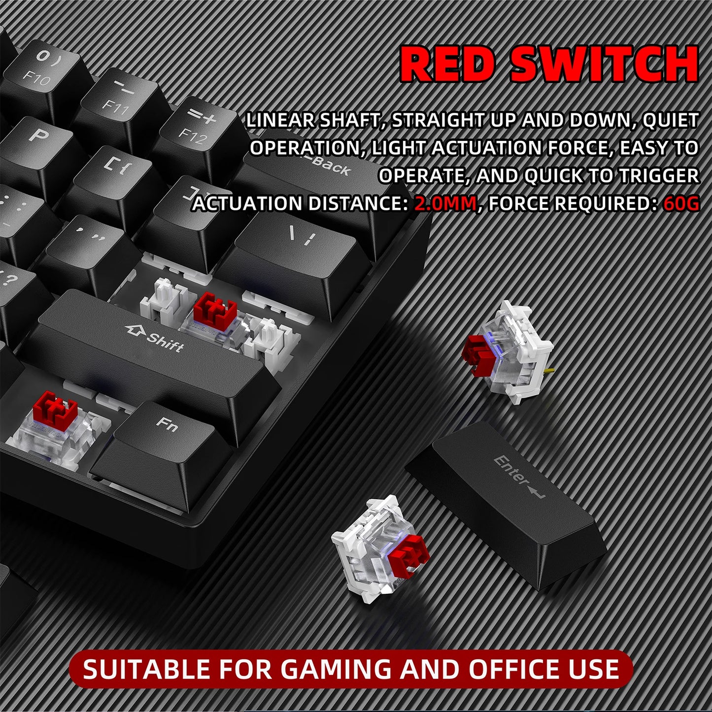 ZSUS Z61-B USB Gaming Mechanical Mini Keyboard Red Switch RGB Backlit 61 Keys Wired Feel for Game/Office