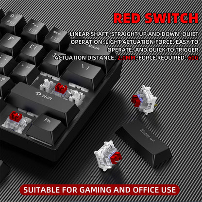 ZSUS Z61-B USB Gaming Mechanical Mini Keyboard Red Switch RGB Backlit 61 Keys Wired Feel for Game/Office