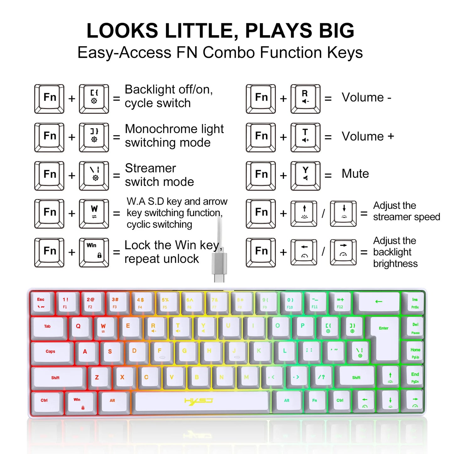 60% Compact Wired Keyboard 68 Keys RGB Backlight Small Portable Office Computer Membrane Keyboard For Windows Tablet Laptop Game
