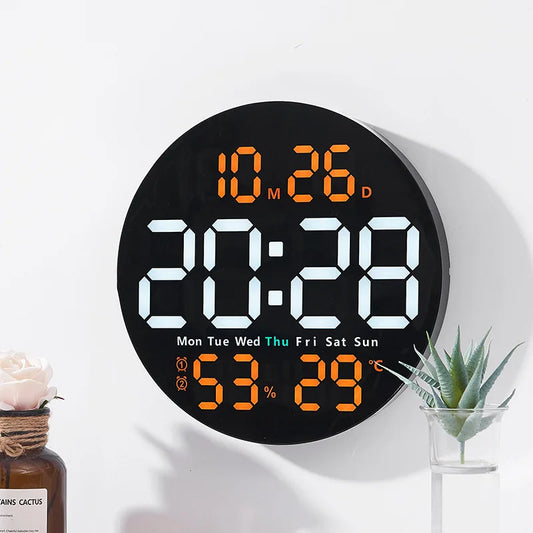 Simple living room wall clock, electronic multi-functional household clock with temperature and humidity, silent clock