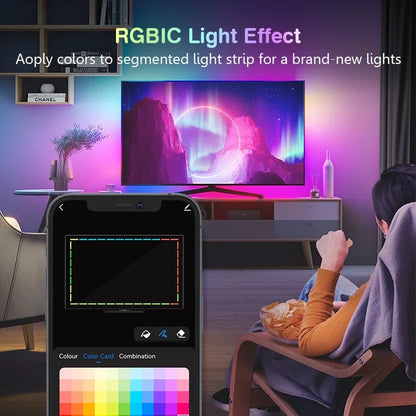 RGBIC TV Backlight Strip With AR Color Gamut Sensor App Control can Capture Part of The Color on The Screen 16.4FT/65-85 TV