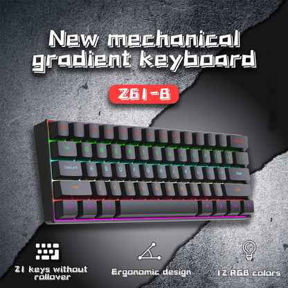 ZSUS Z61-B USB Gaming Mechanical Mini Keyboard Red Switch RGB Backlit 61 Keys Wired Feel for Game/Office