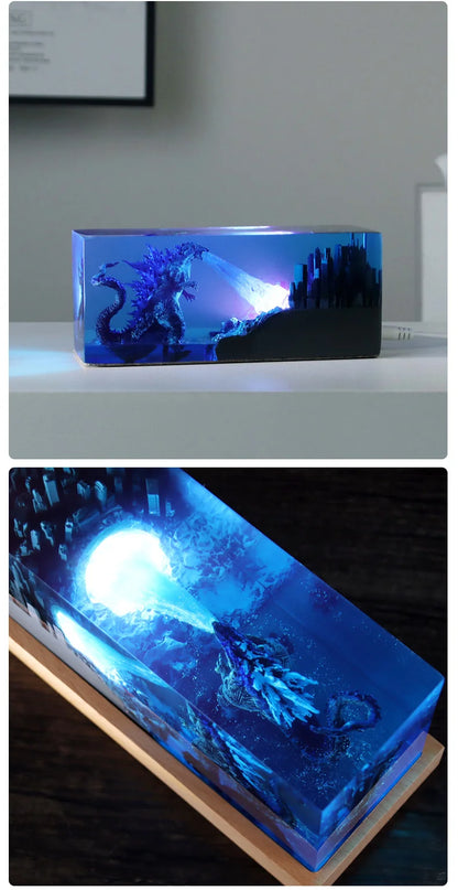 Crystal Godzillas Statue Monster Mini Night Light Creative Lamp 3d Micro Landscape Living Room Desktop Decor Children Gift