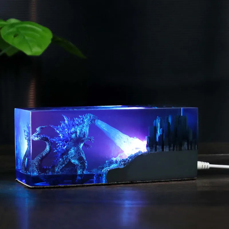 Crystal Godzillas Statue Monster Mini Night Light Creative Lamp 3d Micro Landscape Living Room Desktop Decor Children Gift