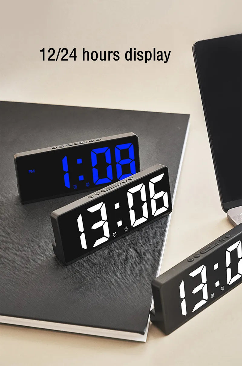 Voice Control Digital Alarm Clock Teperature Snooze Night Mode Desktop Table Clock 12/24H Anti-disturb Funtion LED Clocks Watch