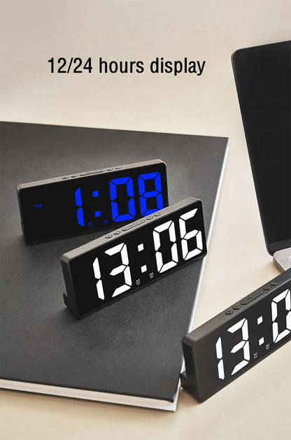 Voice Control Digital Alarm Clock Teperature Snooze Night Mode Desktop Table Clock 12/24H Anti-disturb Funtion LED Clocks Watch