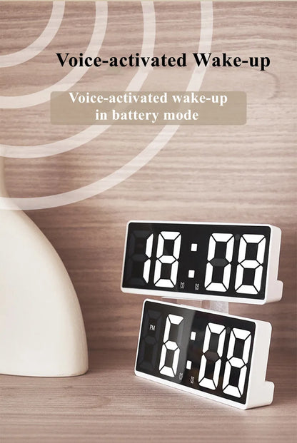 Voice Control Digital Alarm Clock Teperature Snooze Night Mode Desktop Table Clock 12/24H Anti-disturb Funtion LED Clocks Watch