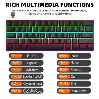 ZSUS Z61-B USB Gaming Mechanical Mini Keyboard Red Switch RGB Backlit 61 Keys Wired Feel for Game/Office