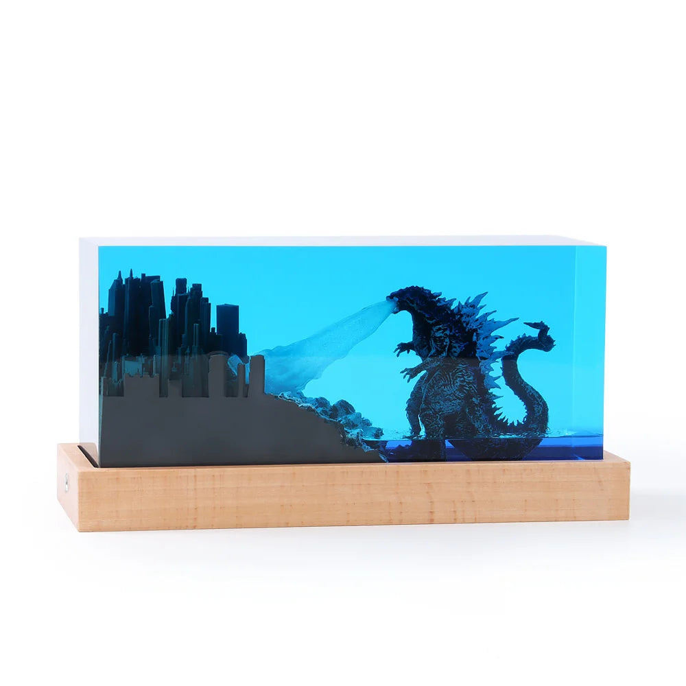 Crystal Godzillas Statue Monster Mini Night Light Creative Lamp 3d Micro Landscape Living Room Desktop Decor Children Gift