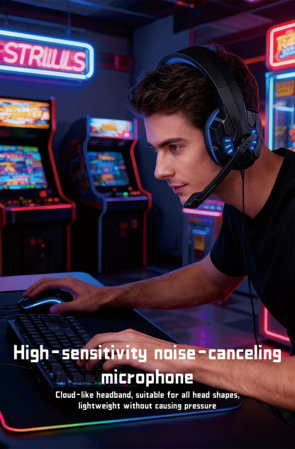 A7 Headphones Wired Gaming Headset Earphones Music For computer With Mic Headset Stereo SVirtual Surround Bass LED Light Gamer