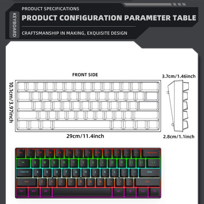 ZSUS Z61-B USB Gaming Mechanical Mini Keyboard Red Switch RGB Backlit 61 Keys Wired Feel for Game/Office