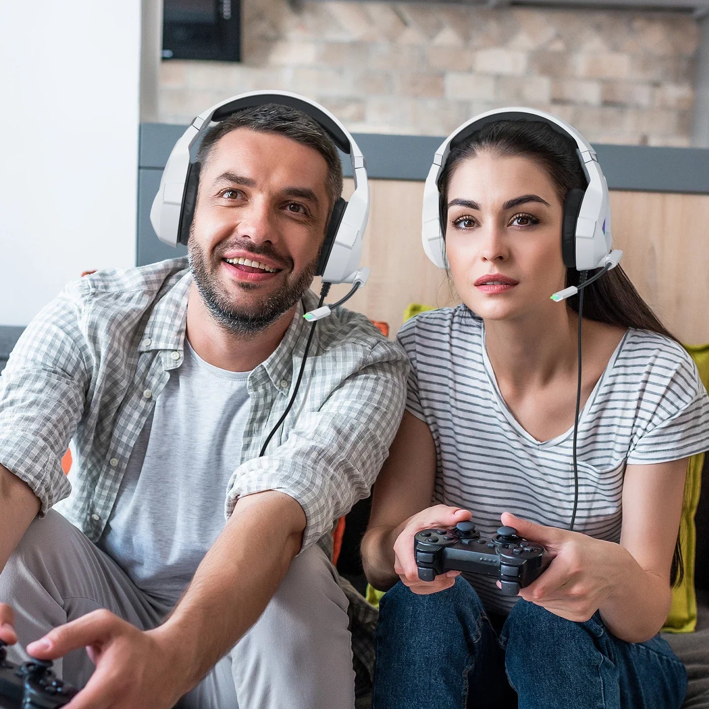 Wired Gaming Headset with Noise Cancelling Mic Compatible With PC PS4 PS5 Xbox Surround Sound RGB Light Over Ear Design