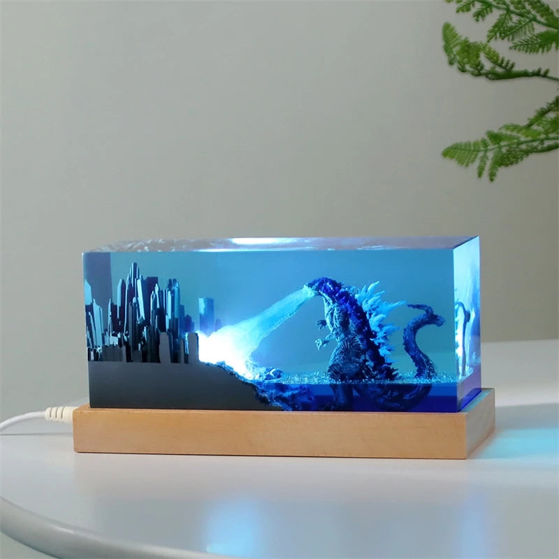 Crystal Godzillas Statue Monster Mini Night Light Creative Lamp 3d Micro Landscape Living Room Desktop Decor Children Gift