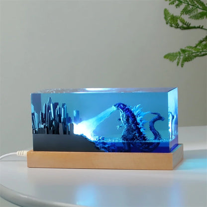 Crystal Godzillas Statue Monster Mini Night Light Creative Lamp 3d Micro Landscape Living Room Desktop Decor Children Gift