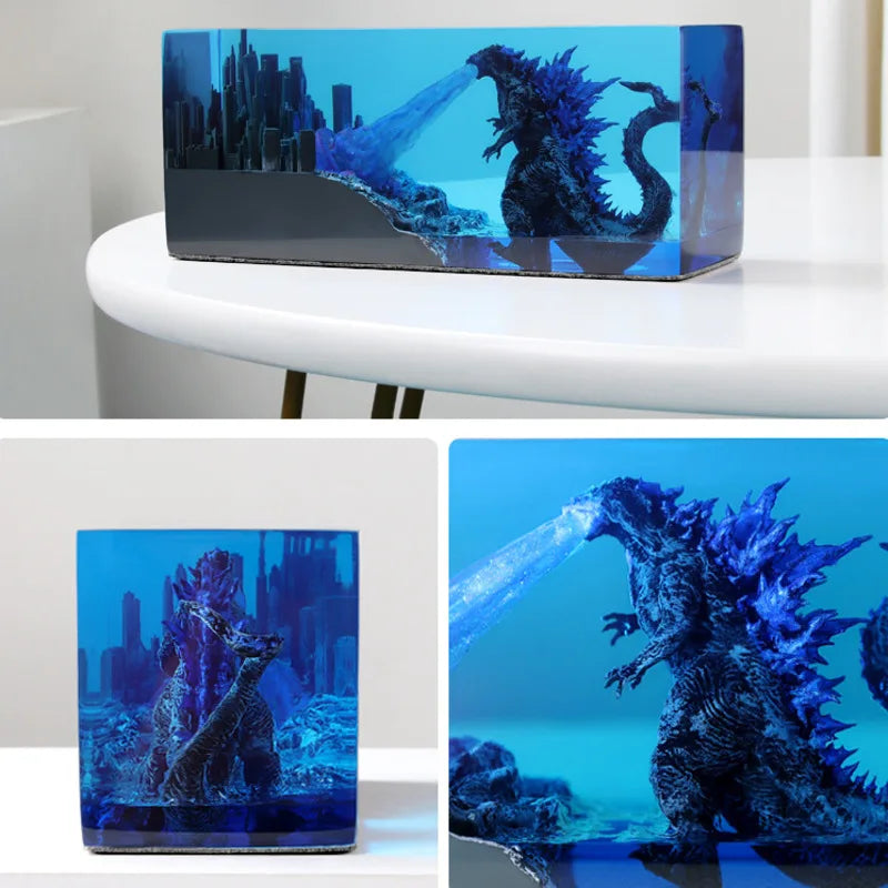 Crystal Godzillas Statue Monster Mini Night Light Creative Lamp 3d Micro Landscape Living Room Desktop Decor Children Gift